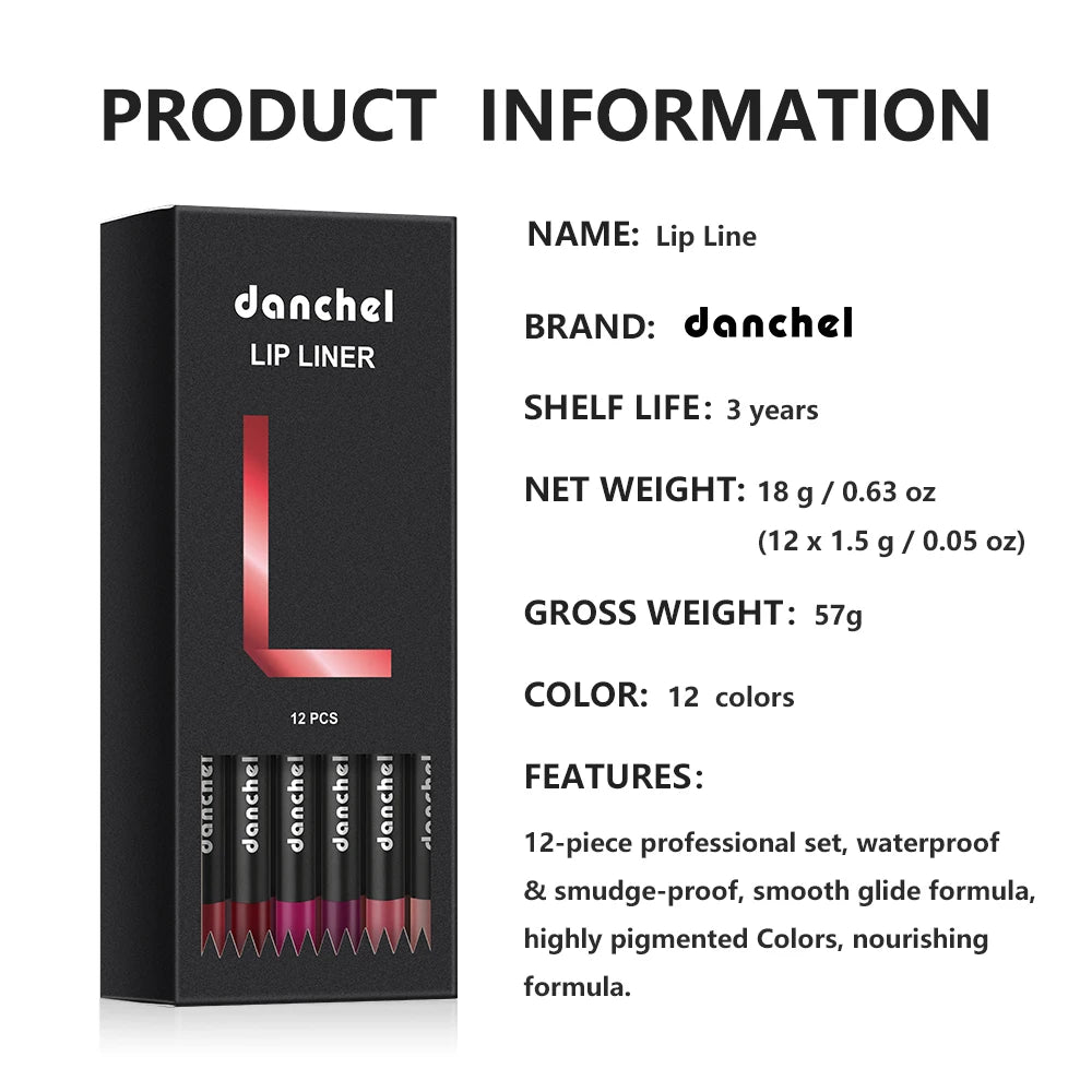 12 Colors Semi-Matte Lip Liner Pencil