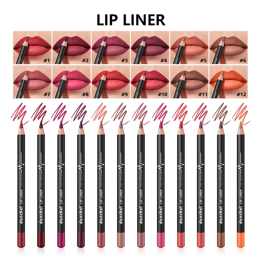 12 Colors Semi-Matte Lip Liner Pencil